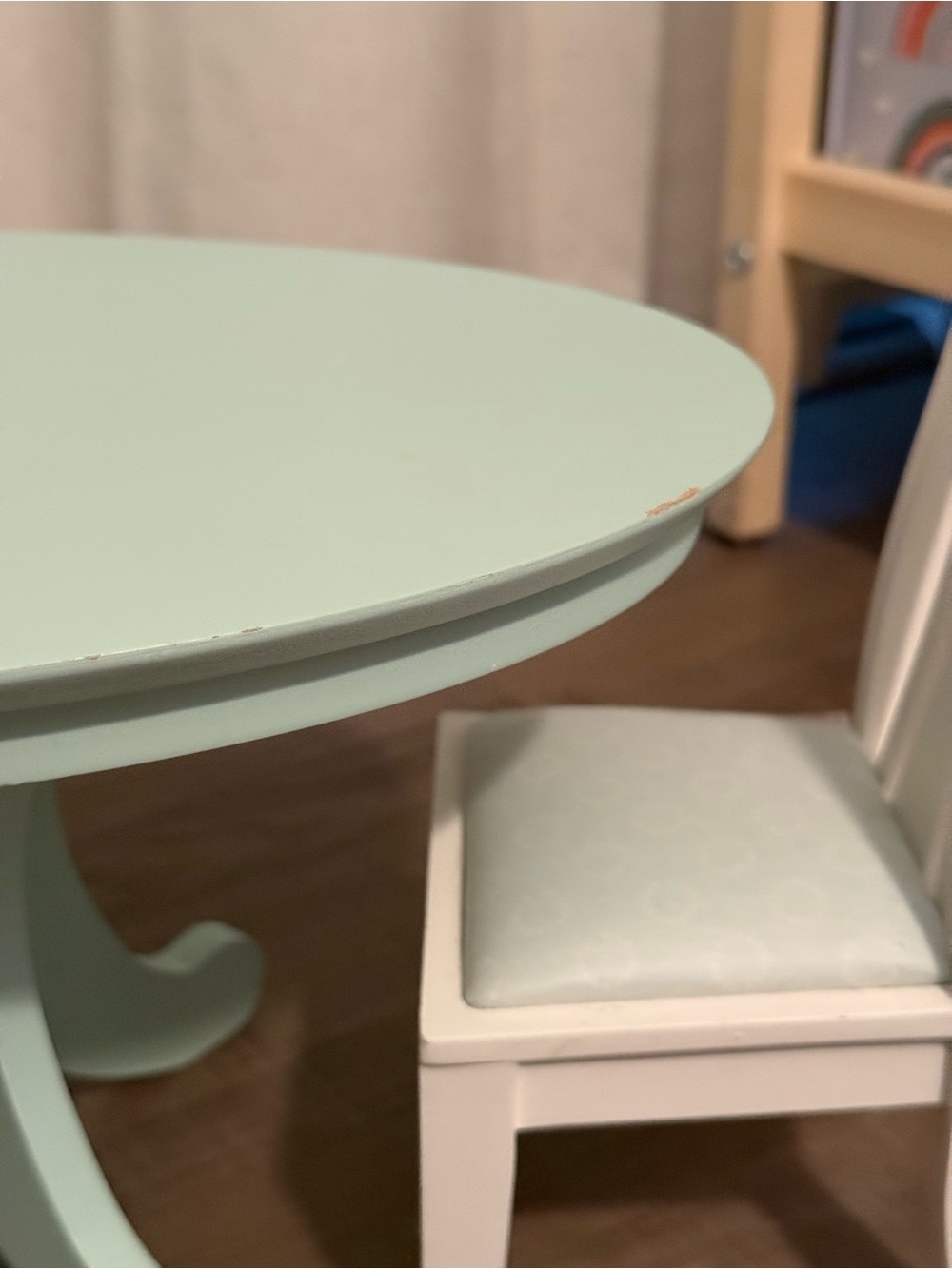 American Girl Mint Green Oval Dining Table & Two Chairs - Picture 2 of 10